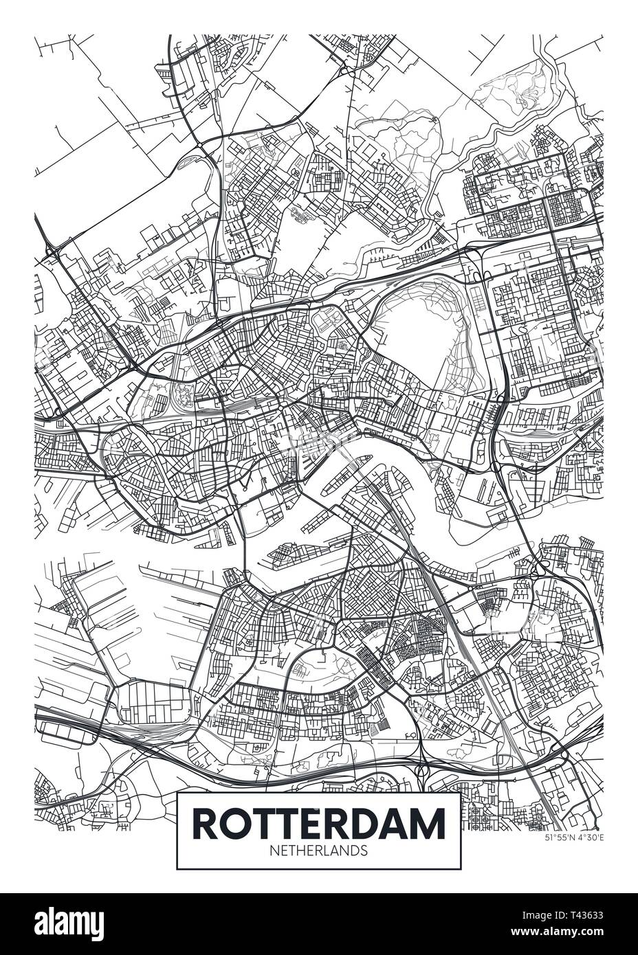 Stadtplan Rotterdam, travel Vektor Plakatgestaltung detaillierten Plan der Stadt, Flüsse und Straßen Stock Vektor