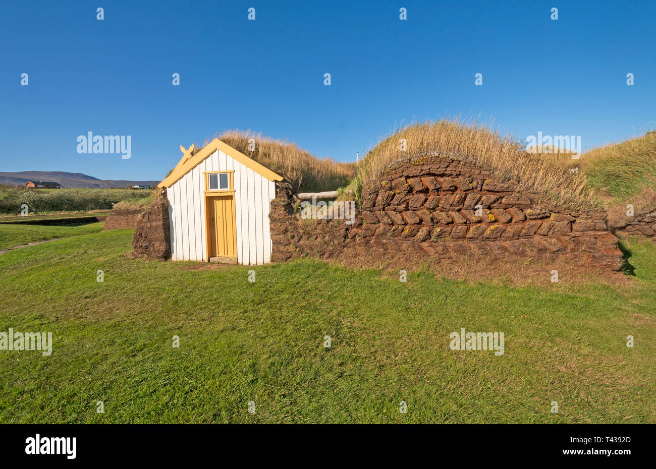 Eingang zu einem Sod Haus mit Wand Details in der Nähe von Glaumbaer, Island Stockfoto