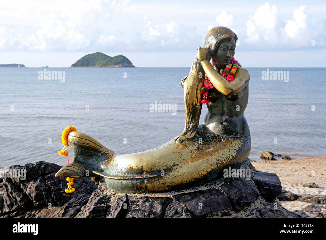Skulptur einer Meerjungfrau an samila Strand in Songkhla, Thailand, Südostasien, Asien Stockfoto