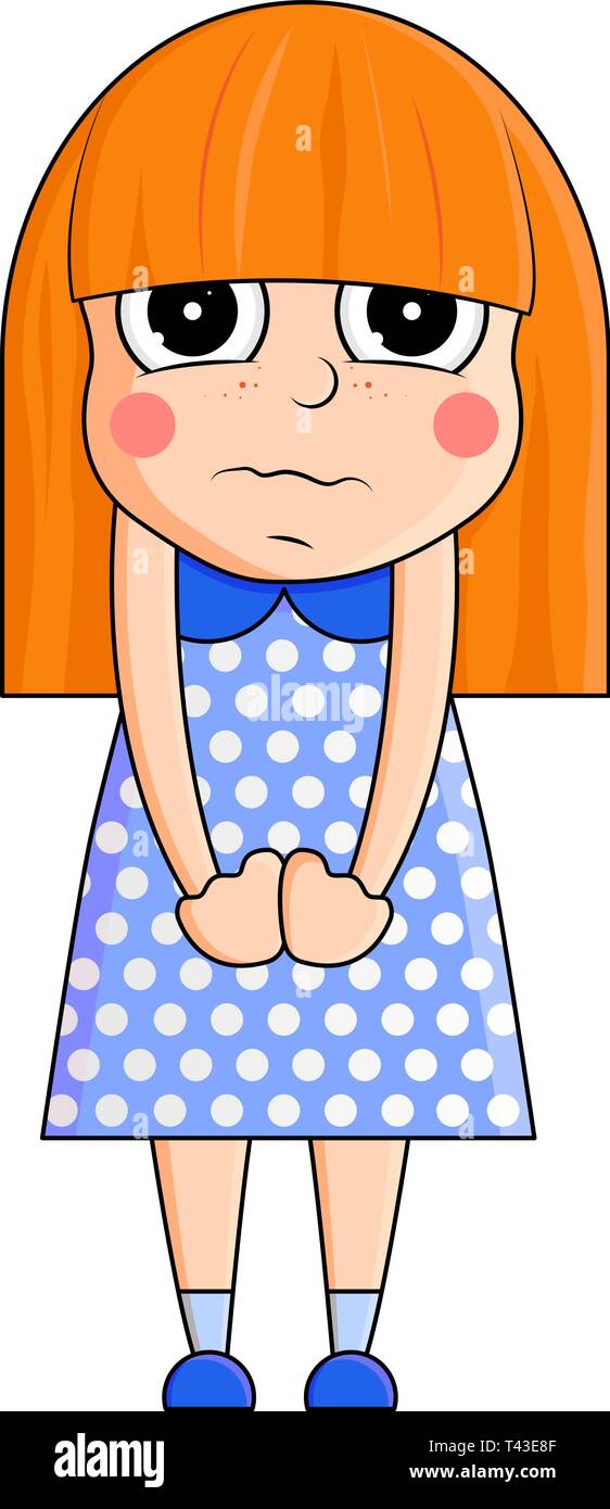 Schöne Mädchen mit roten Haaren kawaii Vector Illustration. Ein wenig deprimiert Mädchen Charakter Abbildung. Stock Vektor
