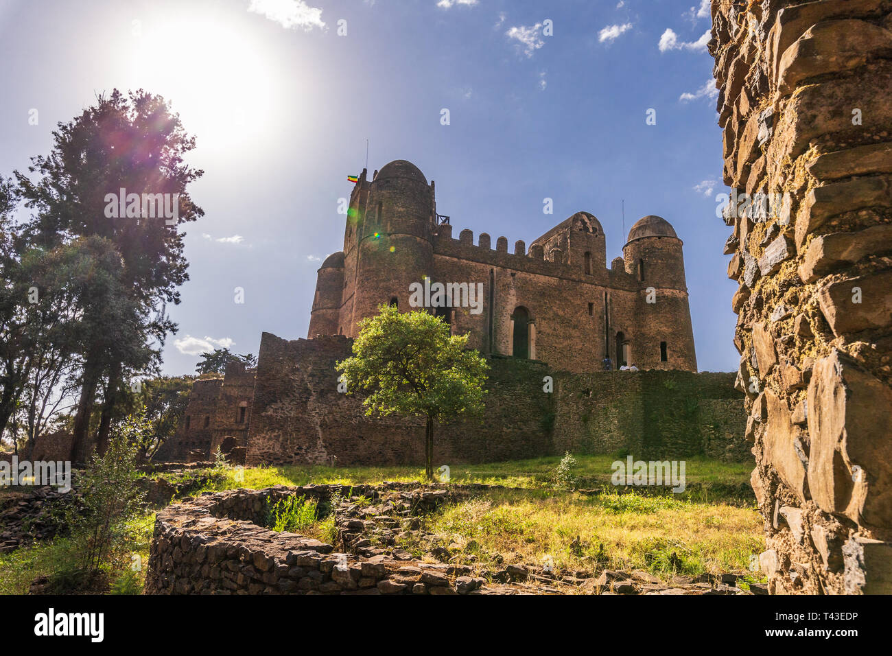 Fasil Ghebbi (Royal Enclosure) gegen die Sonne Stockfoto