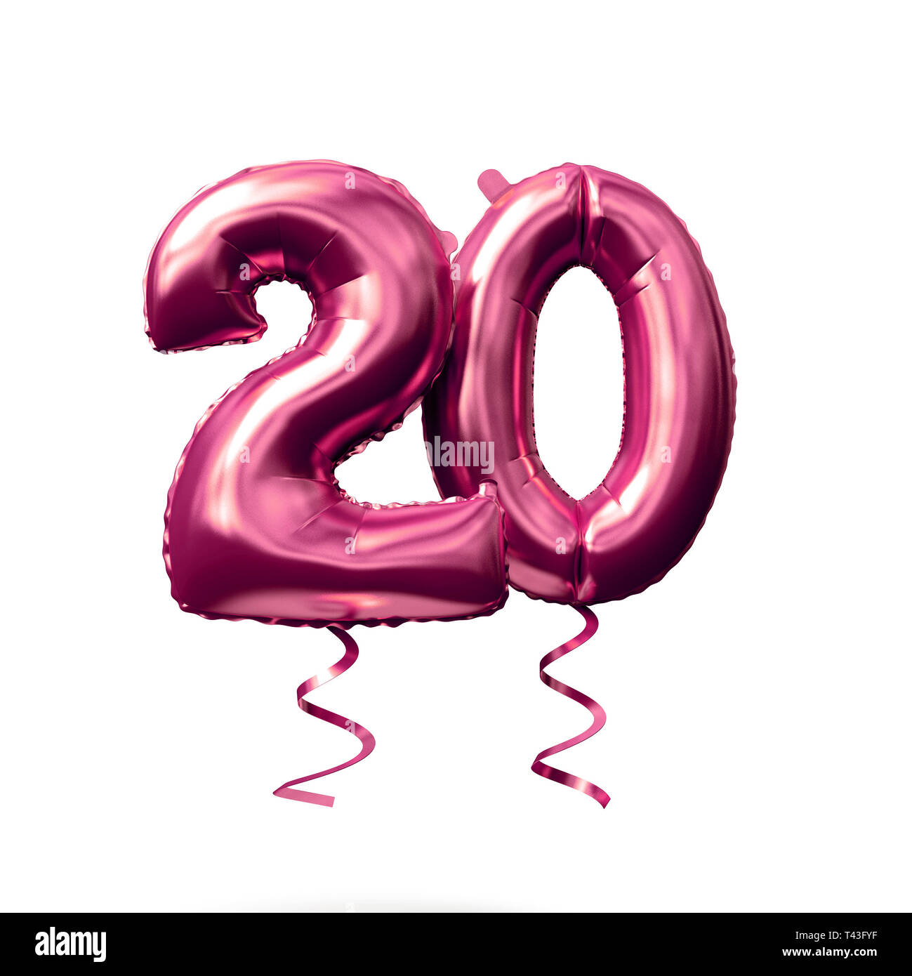 Nummer 20 Rose Gold Helium Ballon auf einem weißen Hintergrund.  3D-Rendering Stockfotografie - Alamy