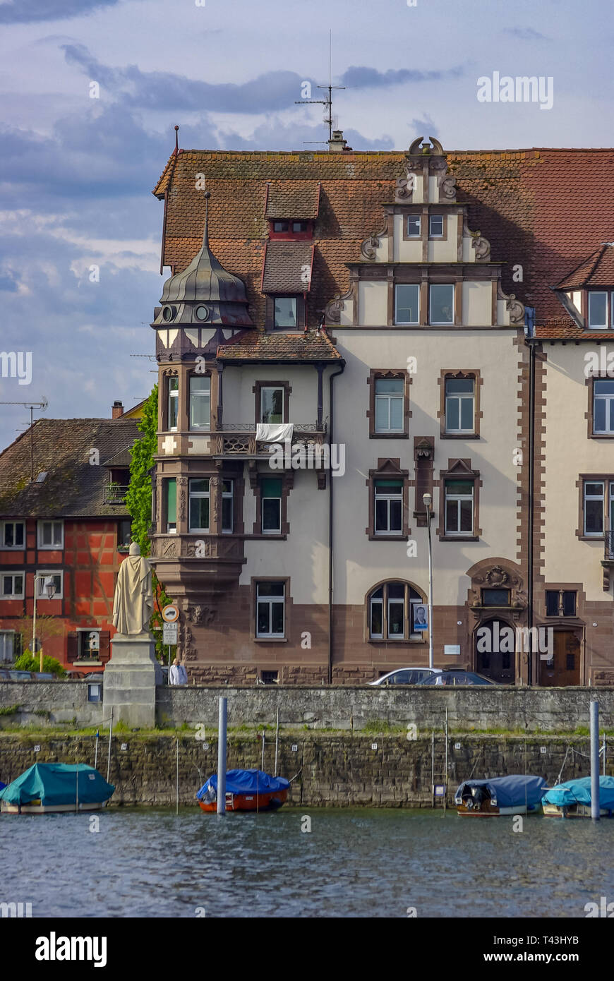 Historische Stadt Haus am Rheinsteig in Konstanz am Bodensee, Baden-Württemberg, Deutschland, Europa. Stockfoto