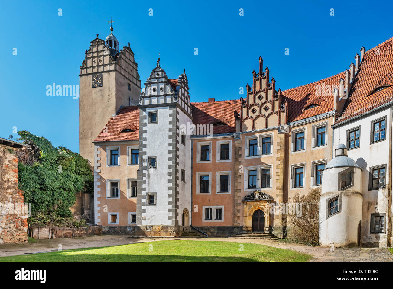 Die Burg Strehla ist ein Schloss in der Stadt Strehla, Landkreis Meißen, Sachsen, Deutschland, Europa Stockfoto