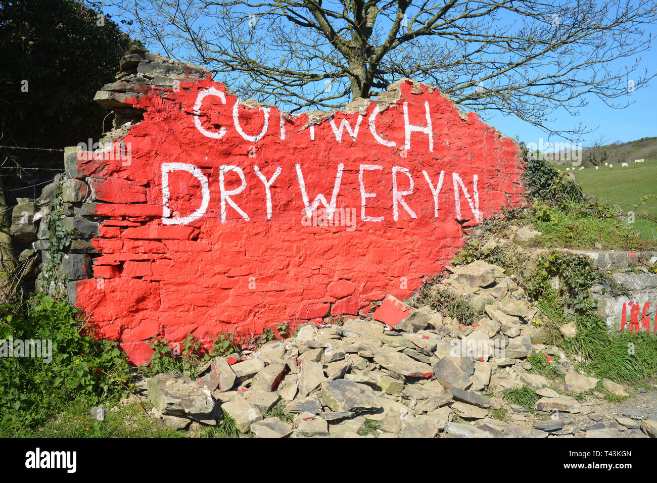 Cofiwch Dryweryn Vandalismus 13.04.2019. Stockfoto