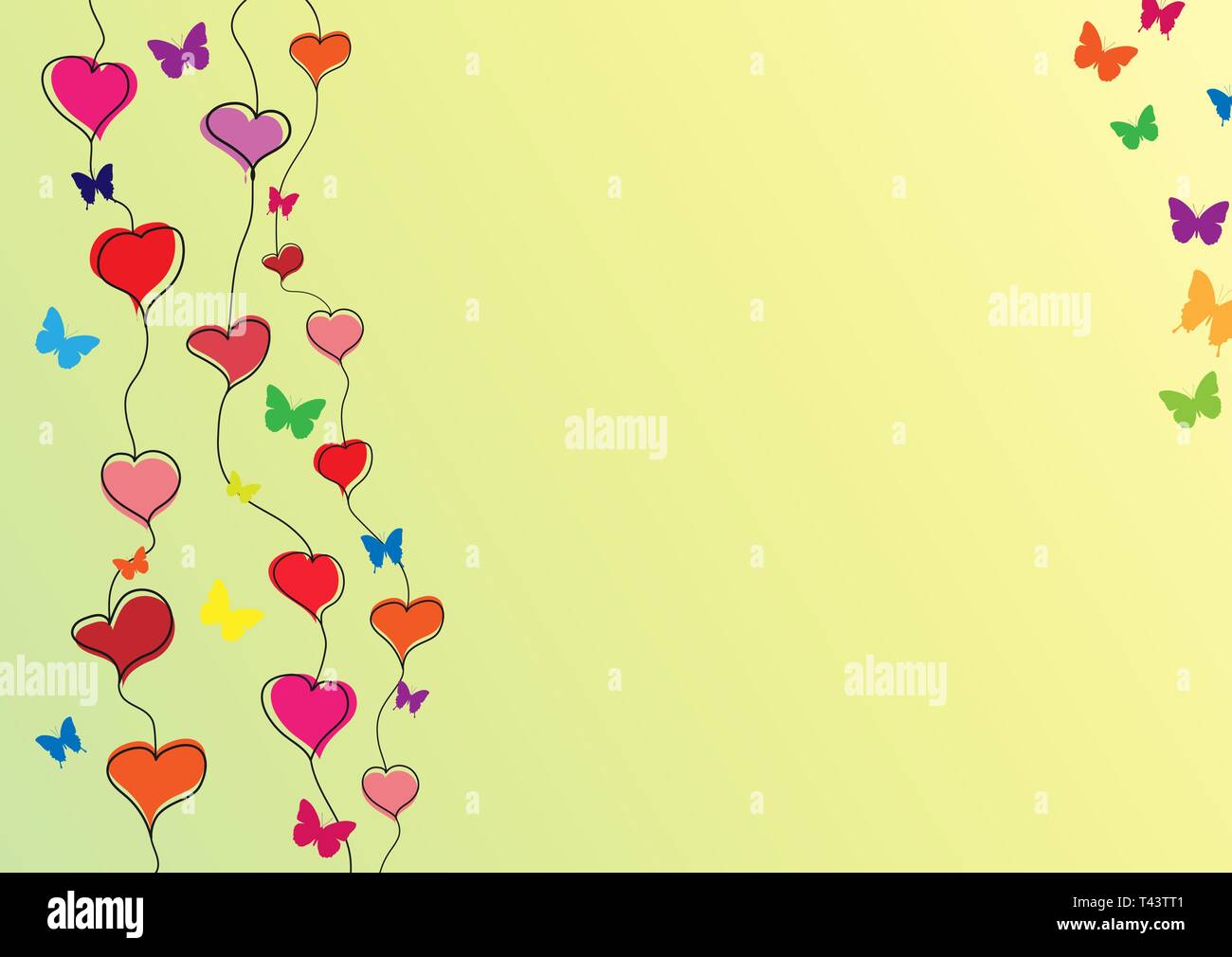 Farbverlauf Hintergrund Mit Herzen Und Schmetterlinge Fur Design Und Dekoration Stock Vektorgrafik Alamy