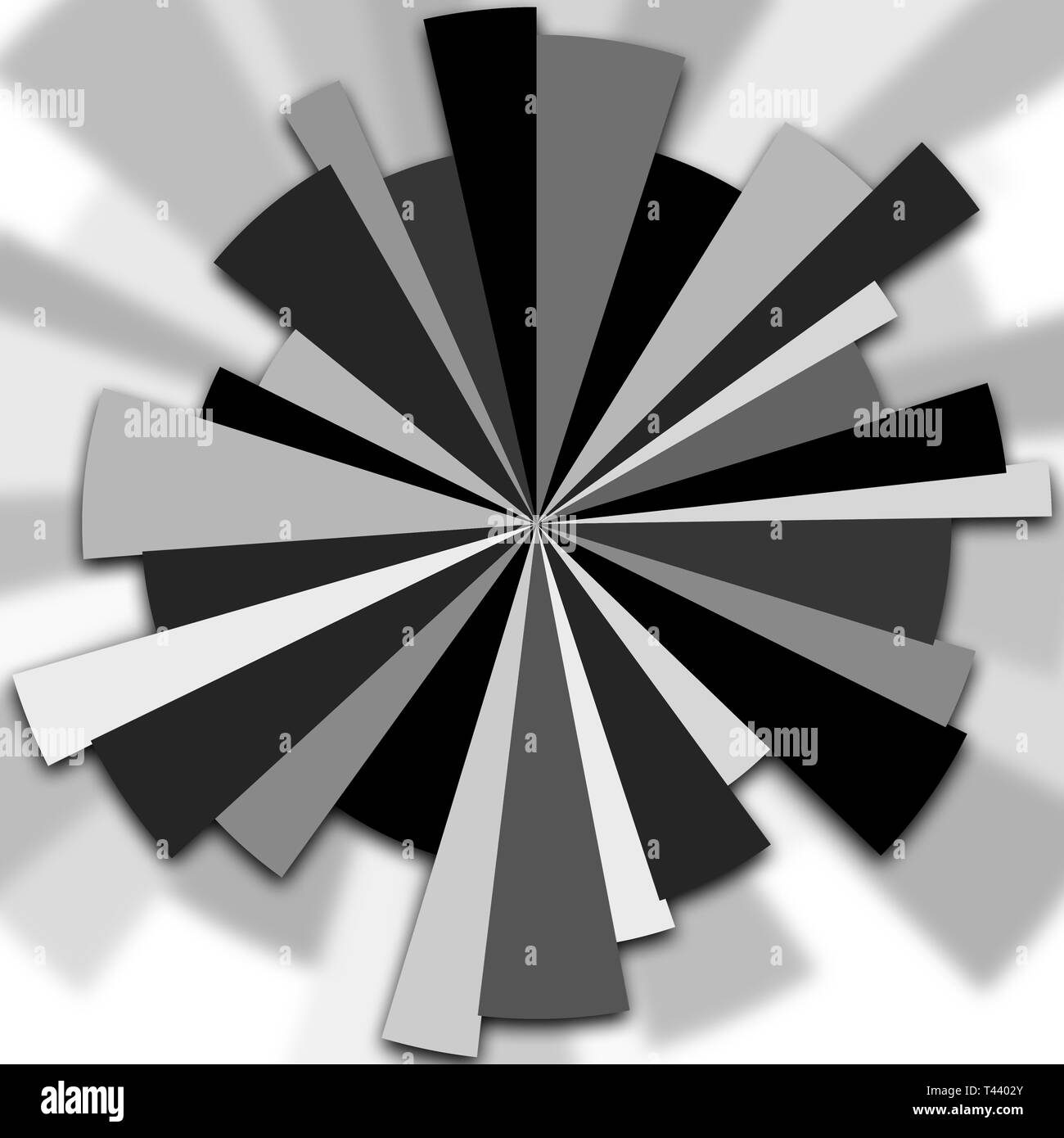 Grafik Hintergrund mit 3D-Effekt in den Farben Schwarz und Grau. Drehrad Stockfoto