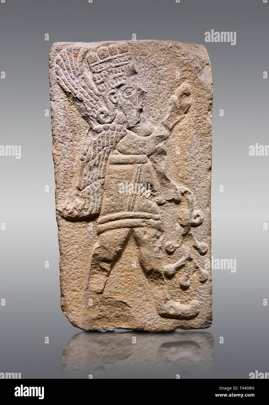 Orthostat Aslantepe hethitischen Reliefs Skulpturen aus Stein. Kalkstein, Aslantepe Malatya, 1200-700 v. Chr. Museum für Anatolische Zivilisationen, Ankara, Türkei. Stockfoto