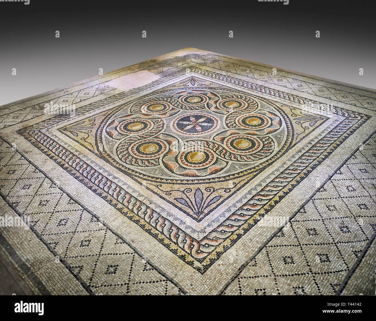 Römische Mosaiken - Geometrische Mosaik. Dionysos Villa alten Zeugama, 2. - 3. nachchristlichen Jahrhundert. Das Zeugma Mosaic Museum, Gaziantep, Türkei. Stockfoto