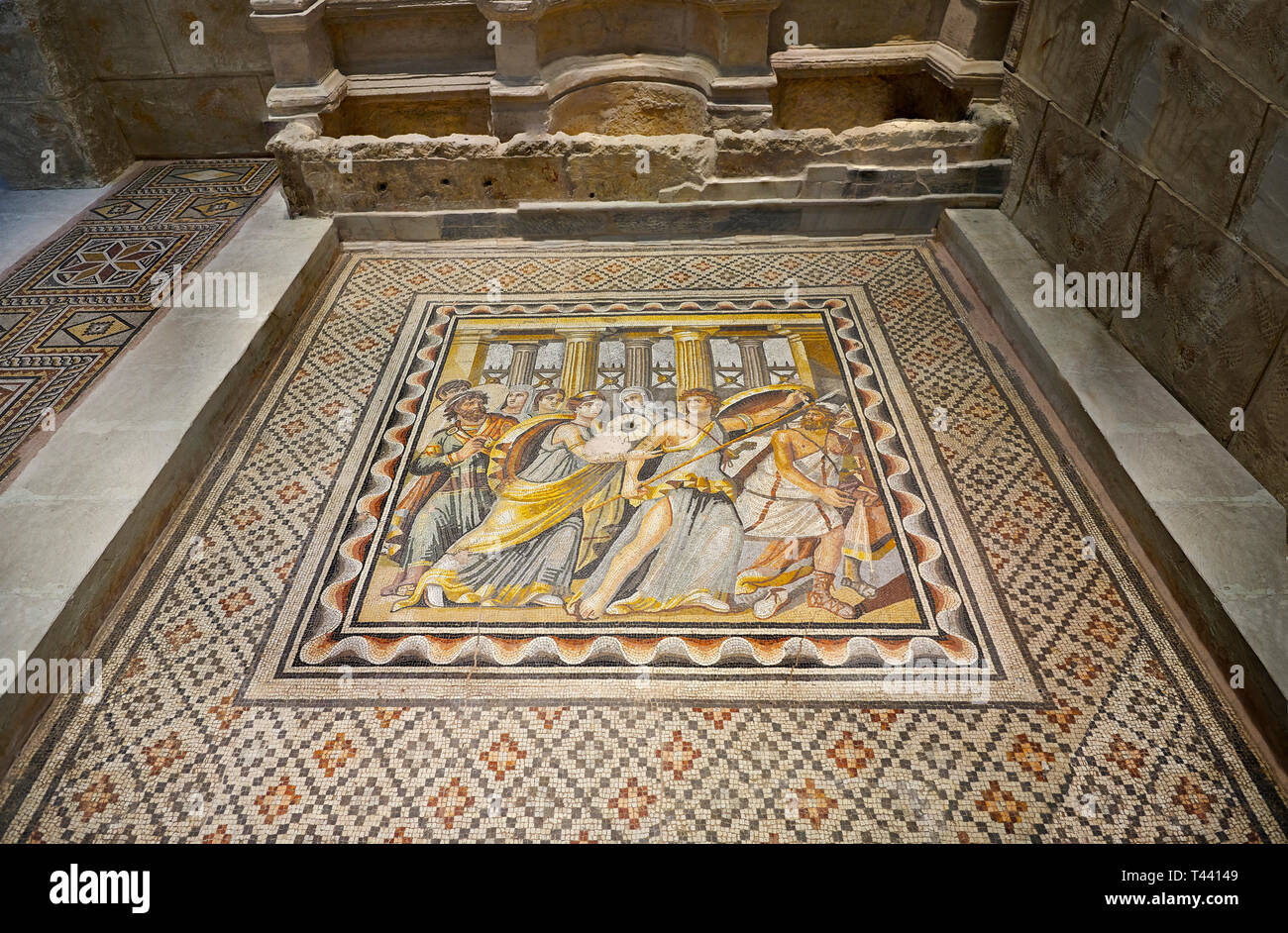 Römische Mosaiken - Achilles Mosaik. Alte Zeugama, 2. - 3. nachchristlichen Jahrhundert. Das Zeugma Mosaic Museum, Gaziantep, Türkei. Stockfoto