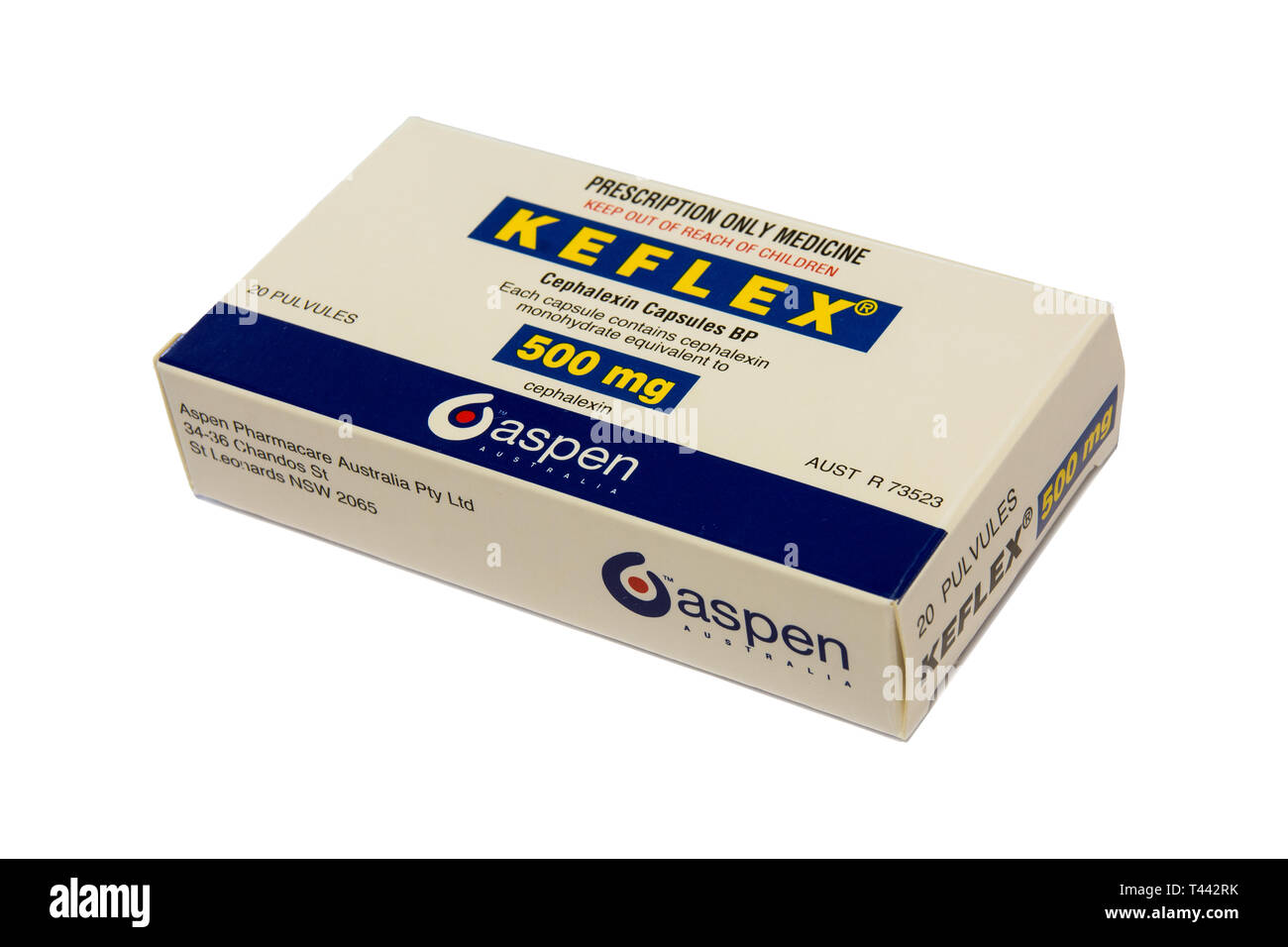 Ein Paket von Cephalexin kapseln, ein orales Antibiotikum. Stockfoto