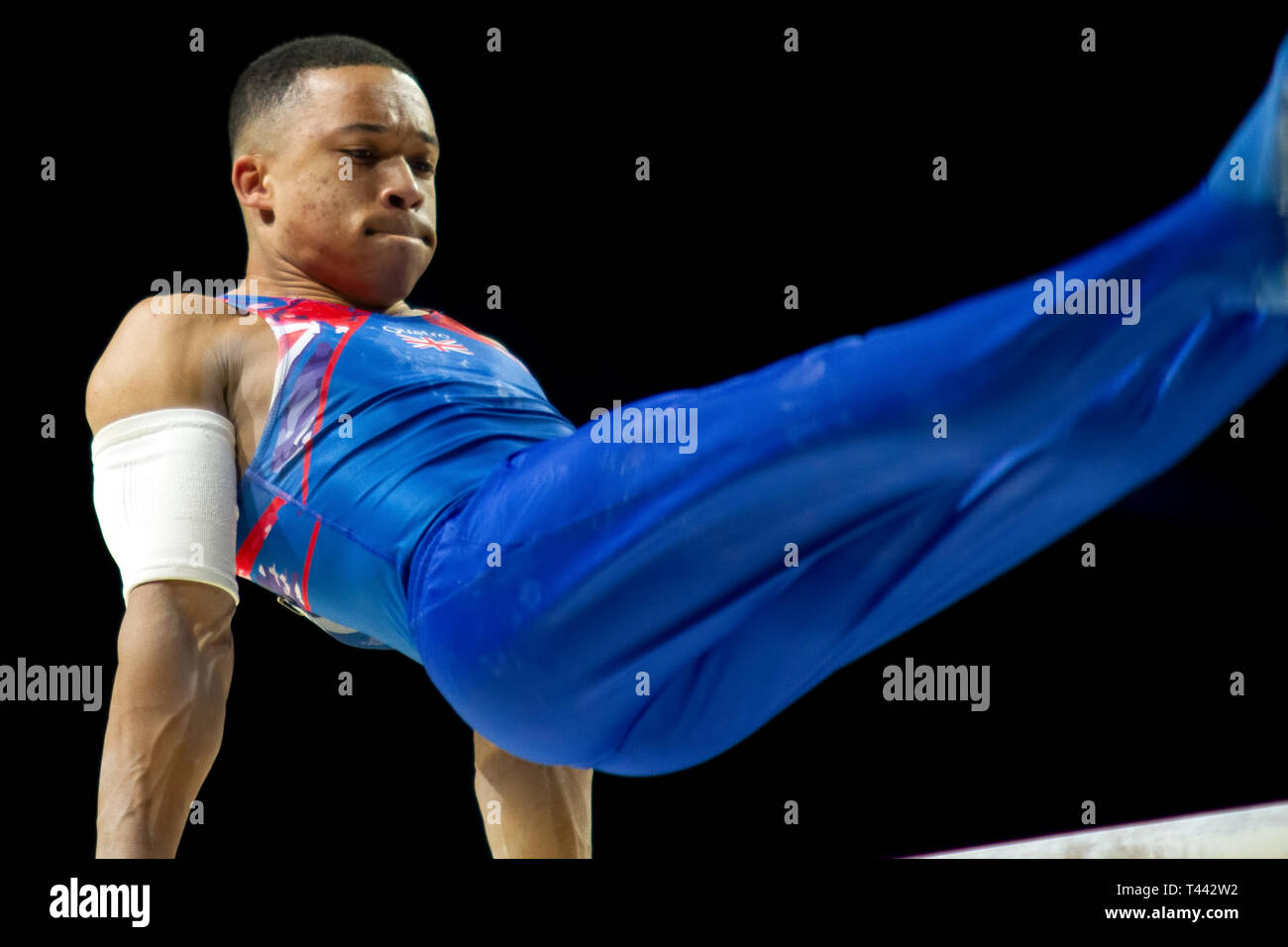 Birmingham, England, UK. 23. März, 2019. Großbritanniens Joe Fraser in Aktion bei der Parallelen bei den Männern bars Wettbewerb, während der 2019 Gymnastik W Stockfoto