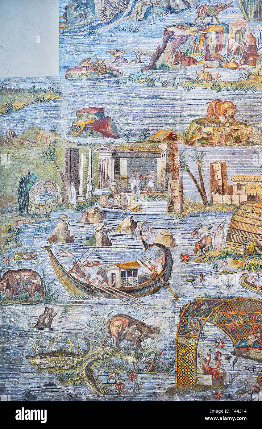 Bilder der berühmten Römischen Palestrina Nilotischen oder Nil Landschaft Mosaik Mosaik von Palestrina, 1. oder 2. vorchristlichen Jahrhundert. Museo Archeologico Nazionale di Stockfoto