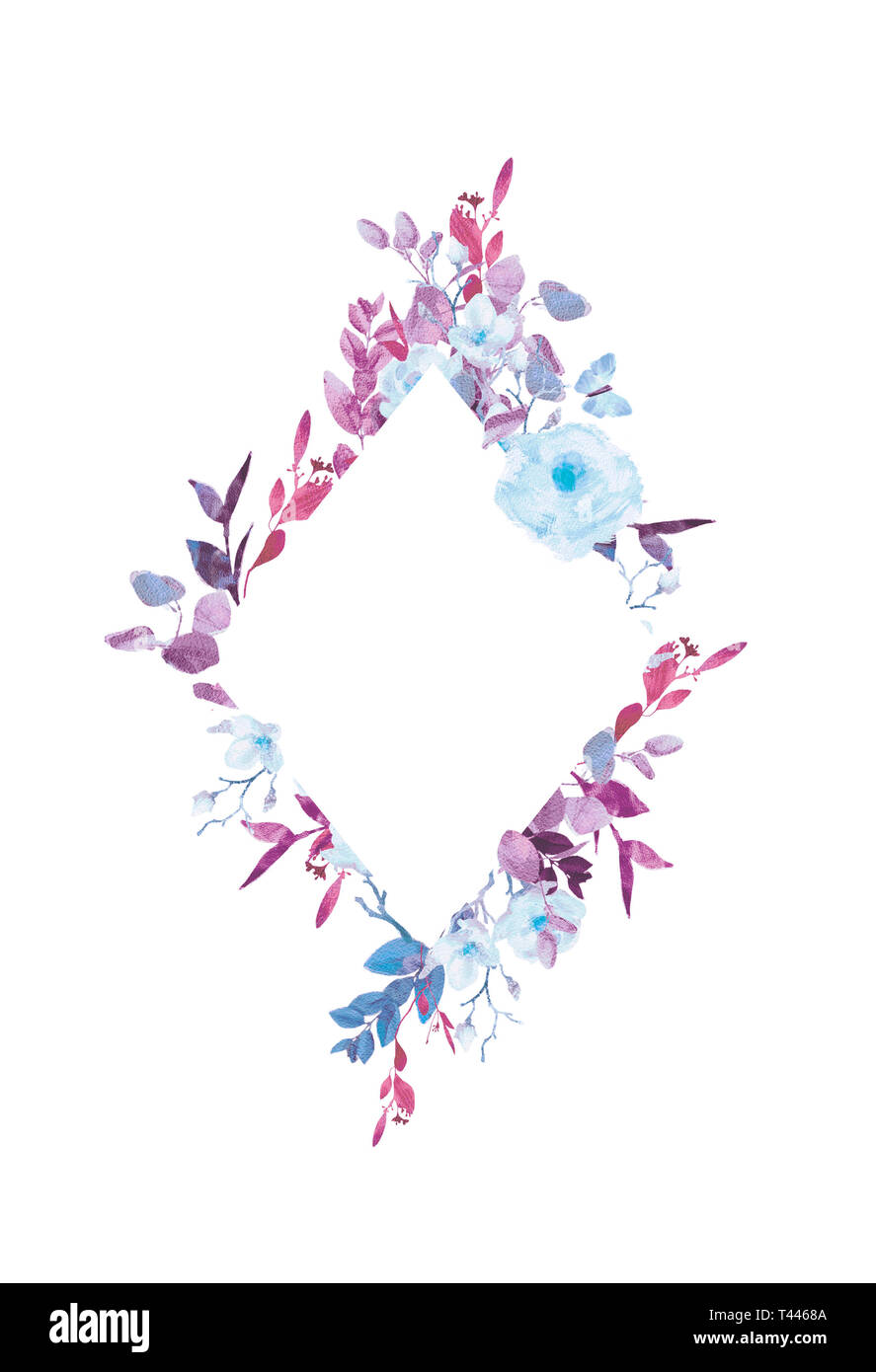 Handgemalten Aquarell blumen Kranz auf weißem Hintergrund. Kranz, Floral frame, Aquarell Blumen, Rosen, Pfingstrosen und Abbildung von Hand gemalt. Stockfoto