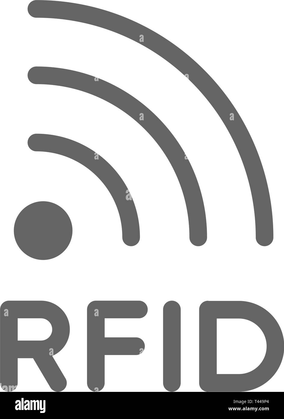 Vektor Wort und RFID Radio Frequency Identification Symbol Leitung. Symbol und Zeichen illustration Design. Auf weissem Hintergrund Stock Vektor
