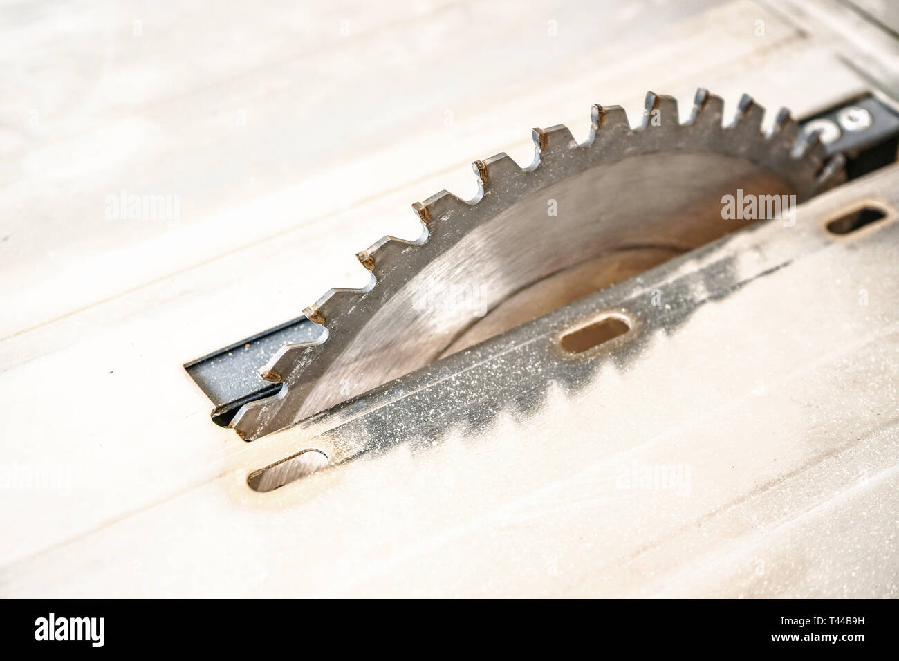 Detail der rotierende Kreissäge Zähne Rad Stockfoto