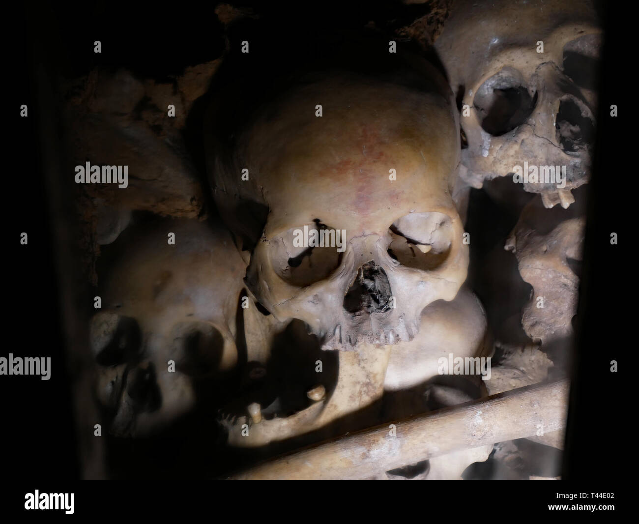 In Battambang, Kambodscha, Schädel von Menschen, die von den Khmer Rouge in der Tötung Höhlen von Kambodscha ermordet. 01-12-2018 Stockfoto