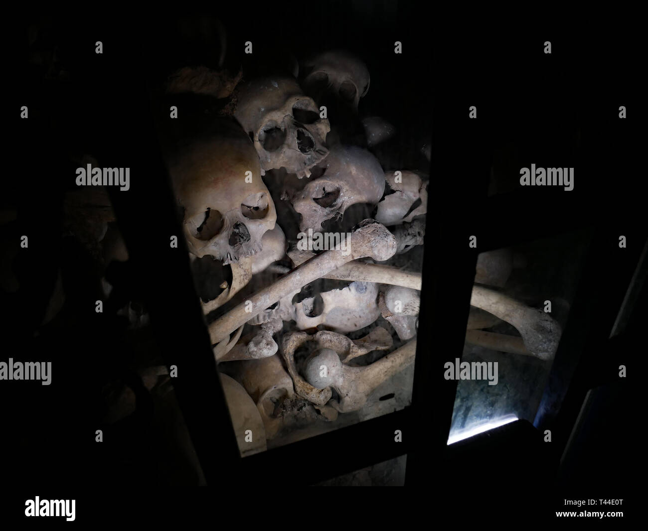 In Battambang, Kambodscha. Schädel und menschliche Knochen, die in der Tötung Höhlen von Kambodscha. 01-12-2018 Stockfoto