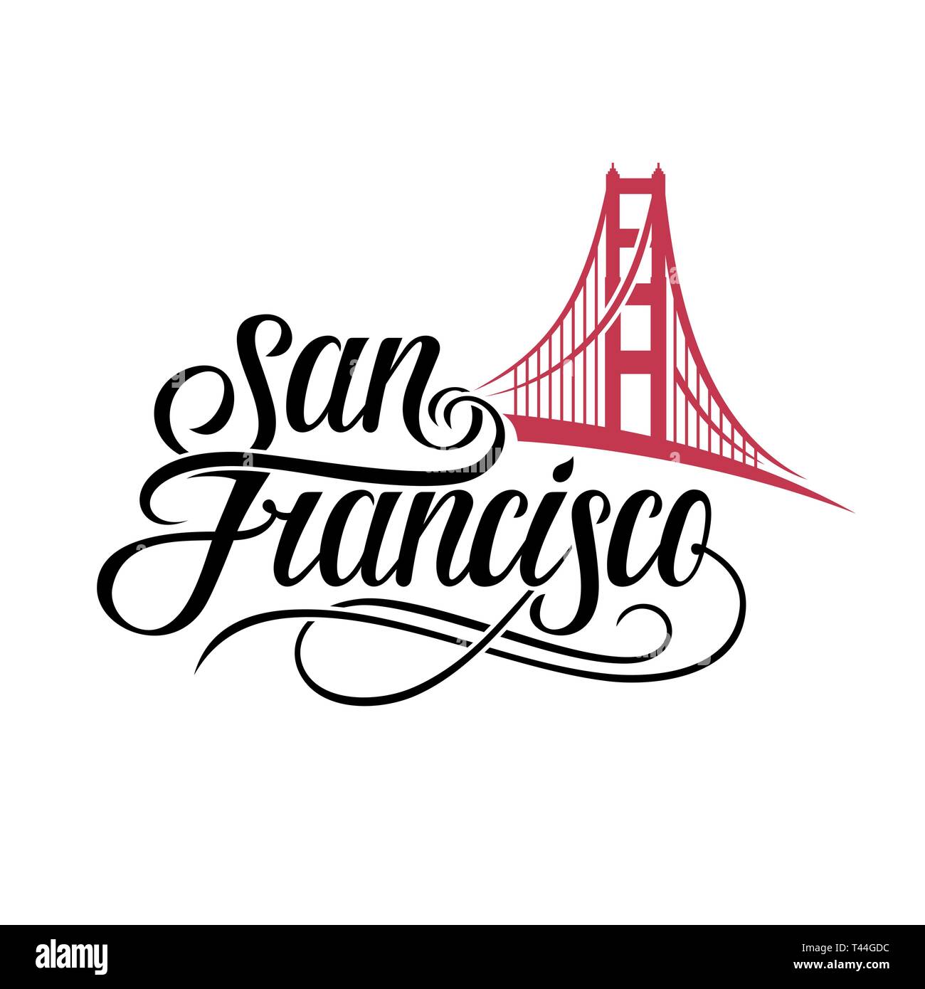 San Francisco Schriftzug. Vektor Silhouette der Golden Bridge Stock Vektor