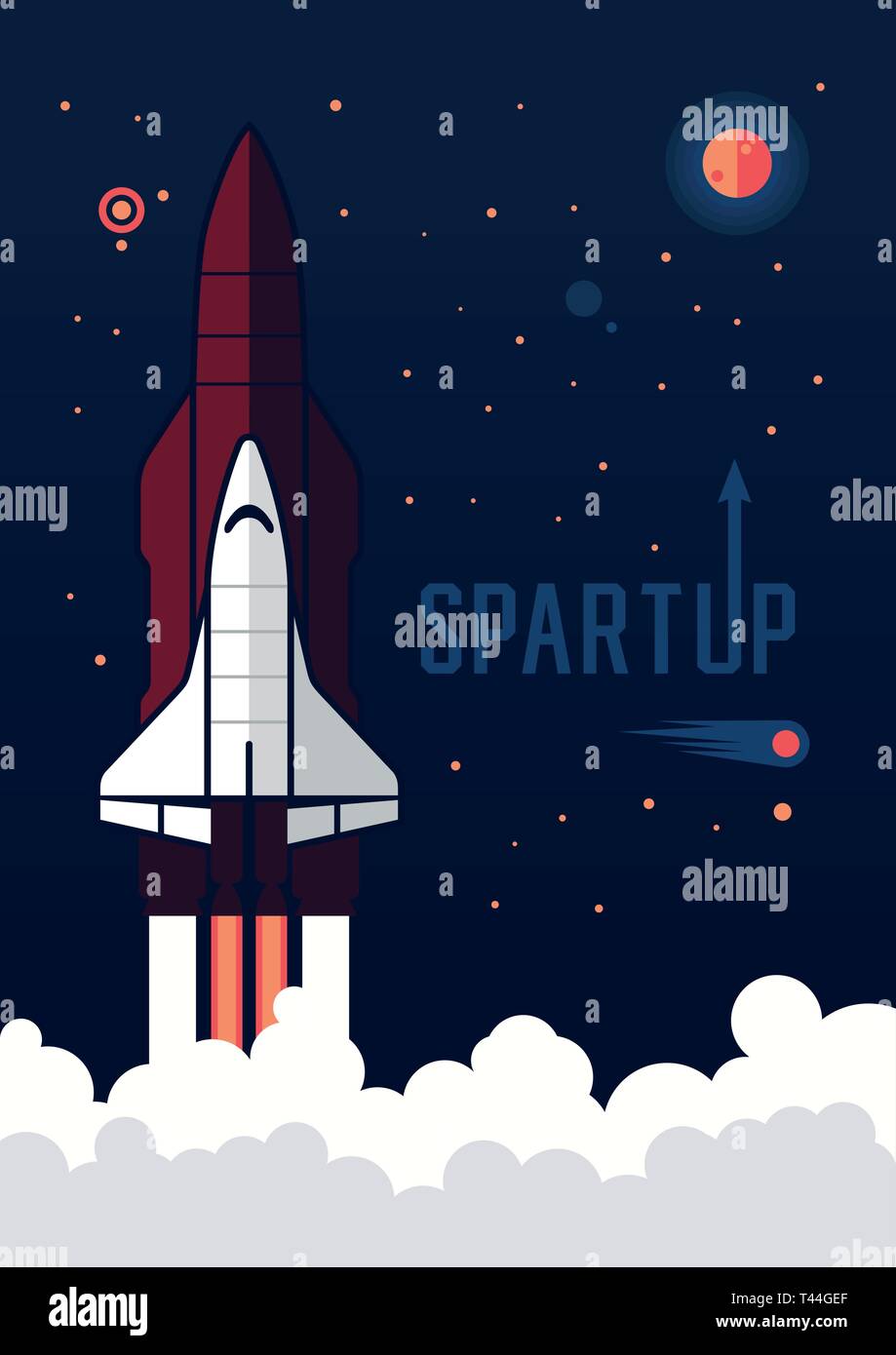 Space Shuttle und Raketen Vector Illustration. Raum Hintergrund mit Shuttle Stock Vektor