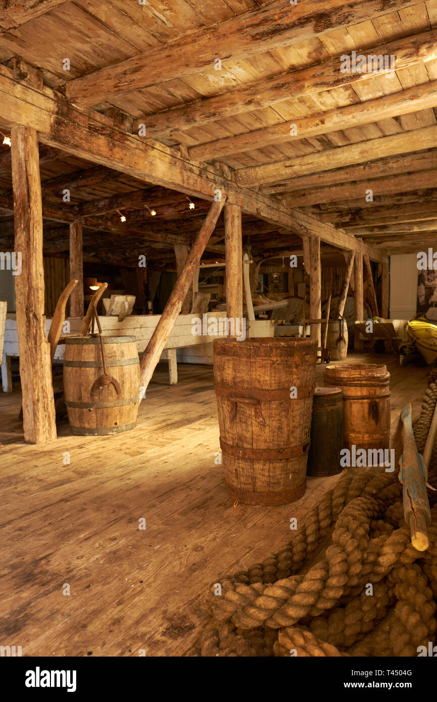 Die angeln Station Museum Nusfjord ein kleines Fischerdorf auf den Lofoten norwegen. Das Dorf liegt am südlichen Ufer der Insel Flakstadøya Stockfoto