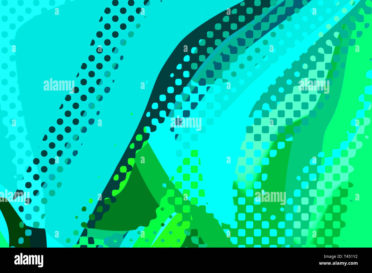 Abstrakte moderne Hintergrund. Kreative bunte Formen und Formen. Geometrische Muster. Cyan und Green Hell Grafik Textur. Stockfoto