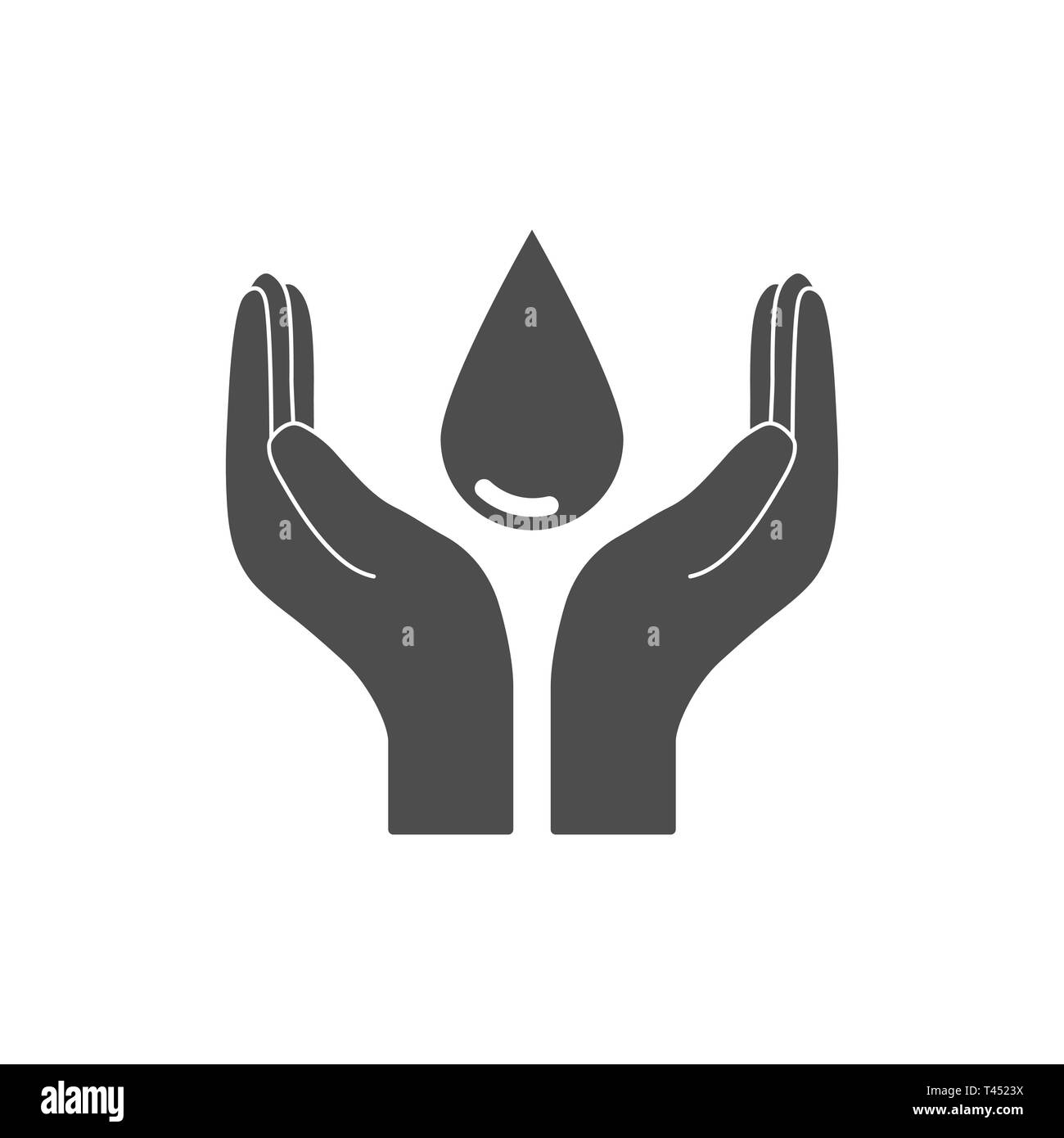 Wasser sparen. Hand hält Wasser tropfen Symbol. Vector Illustration, flache Bauform. Stock Vektor