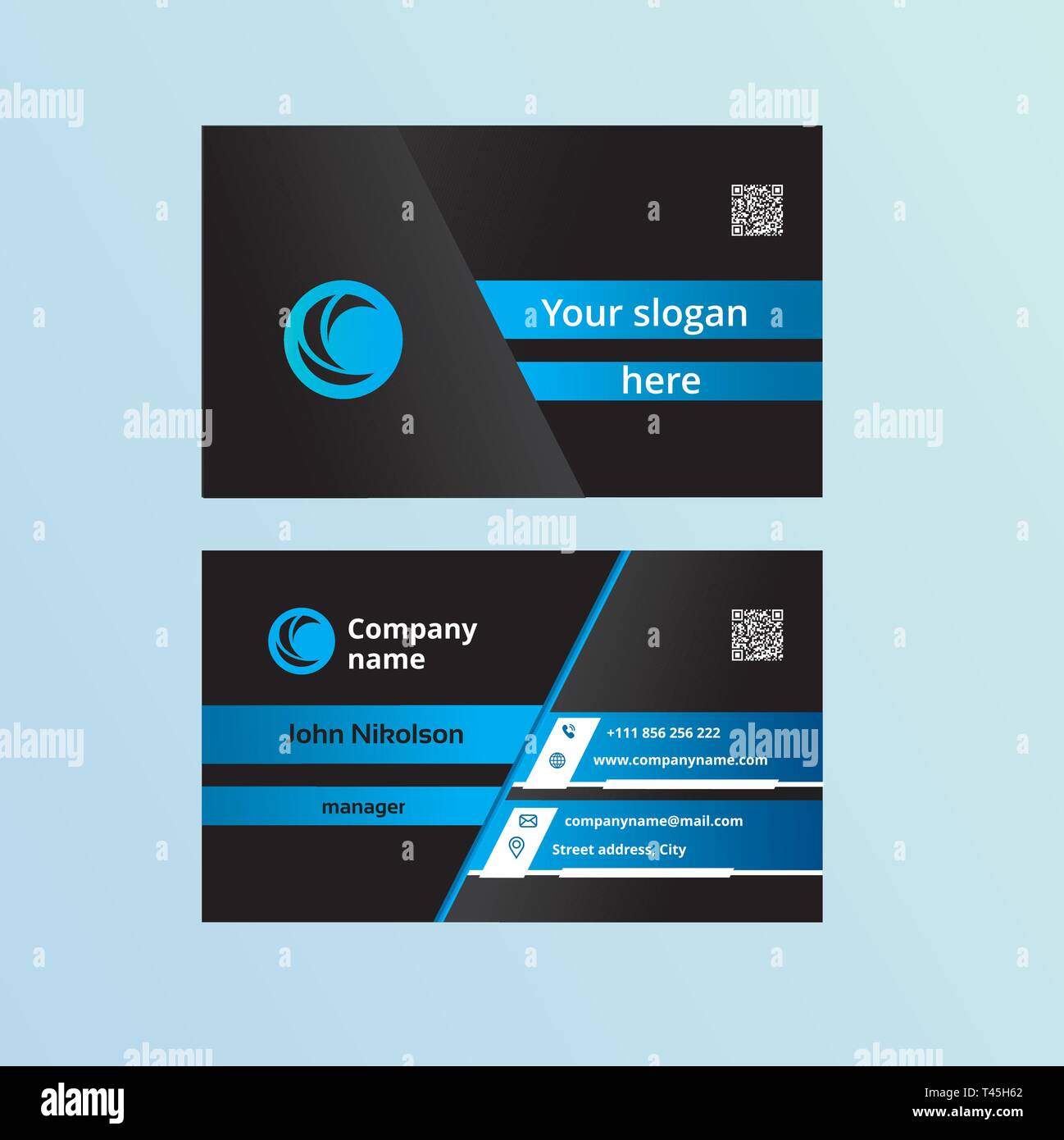 Moderne Visitenkarte Vorlage In Schwarz Und Blau Farben Stock Vektorgrafik Alamy