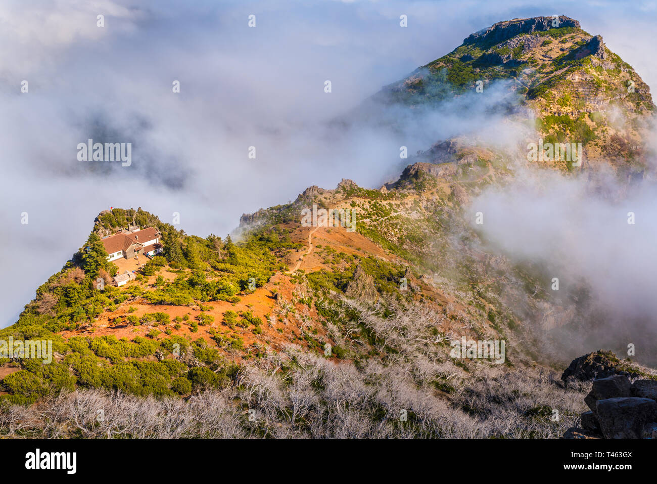 Panoramablick über Refuge du Pico Ruivo, Insel Madeira, Portugal Stockfoto