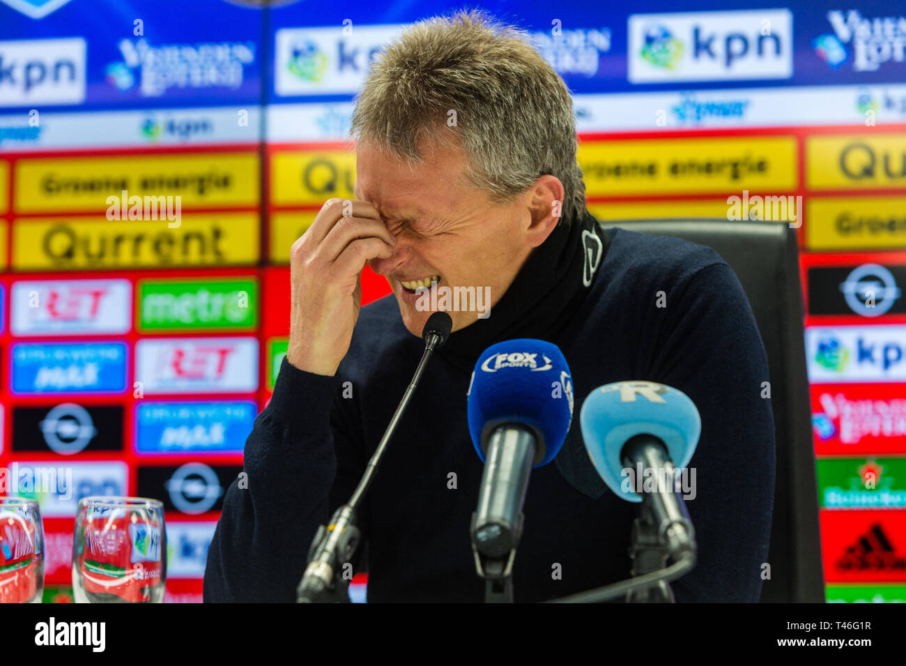 13. April 2019 in Rotterdam, Niederlande Fußball der niederländischen Eredivisie Feyenoord v Heracles Almelo Heracles Almelo Trainer Frank Wormuth Stockfoto