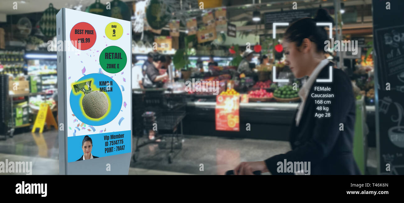 Iot maschinelles Lernen mit menschlichen, Objekterkennung, die künstliche Intelligenz verwenden, um analytische Konzept, es erfindet Vorhersage der Kunde Stockfoto