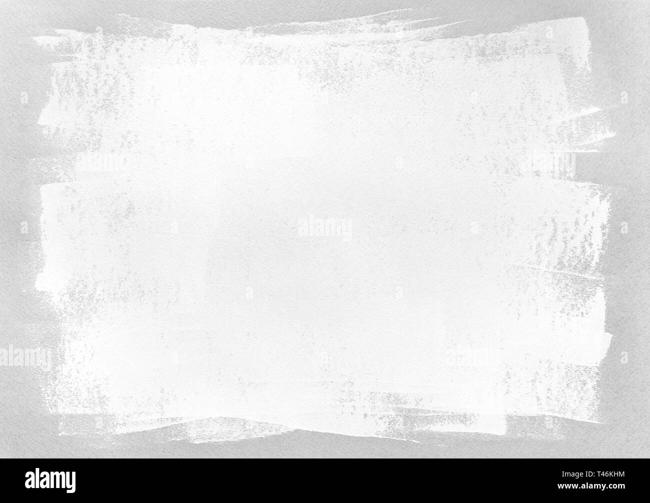 Von Hand bemalt leere Rahmen auf grauem Papier Hintergrund. weiß Bürstenrolle Malerei Stockfoto