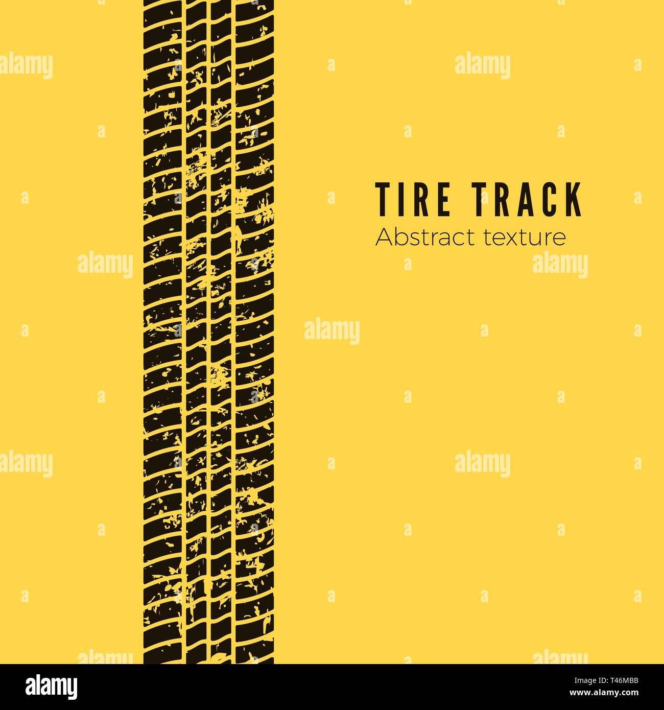Dirt Track aus dem Auto Rad Protector. Reifen Titel Silhouette. Schwarze reifen Track. Vector Illustration auf gelbem Hintergrund Stock Vektor