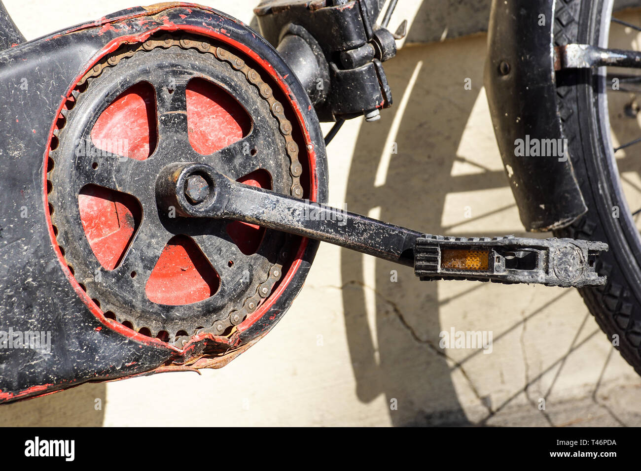 Fahrrad Pedal. Gang- und Fahrrad kette detail Stockfoto