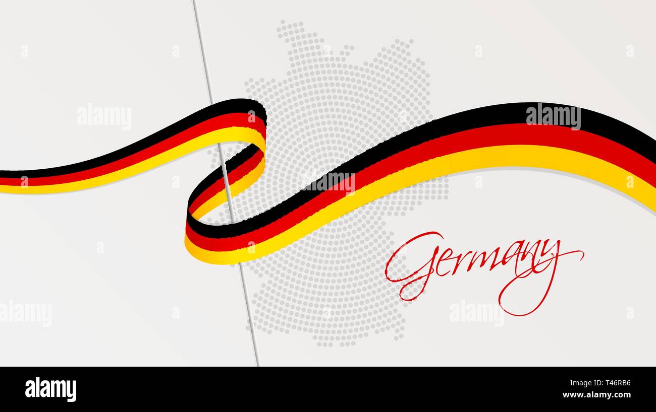 Vector Illustration der abstrakten radial gepunktete Rasterung Karte von Deutschland und gewellten Band mit Deutschen nationalflagge Farben für Ihr Design Stock Vektor