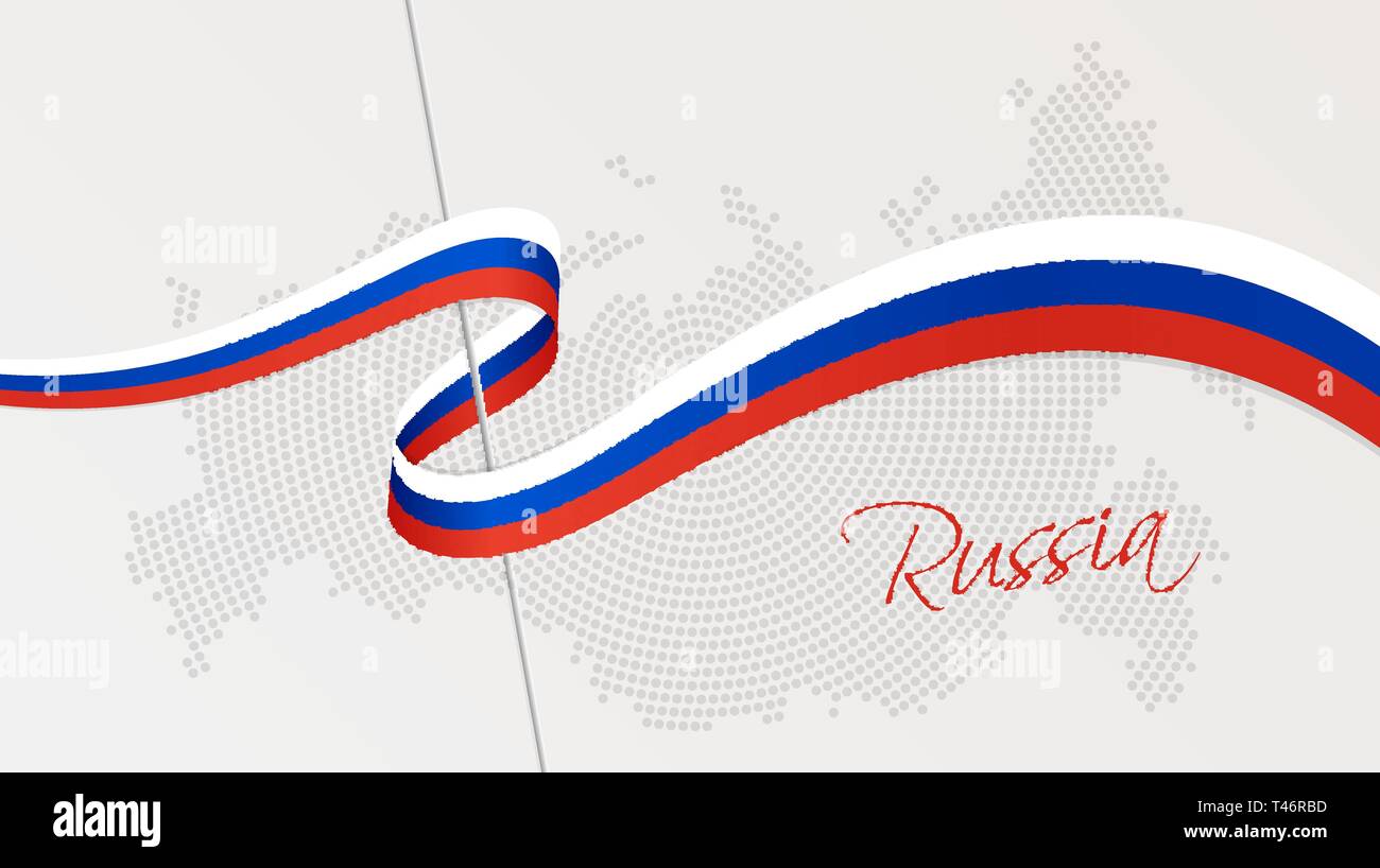 Vector Illustration der abstrakten radial gepunktete Rasterung Karte von Russland und gewellten Band mit Russischen nationalflagge Farben für Ihr Design Stock Vektor