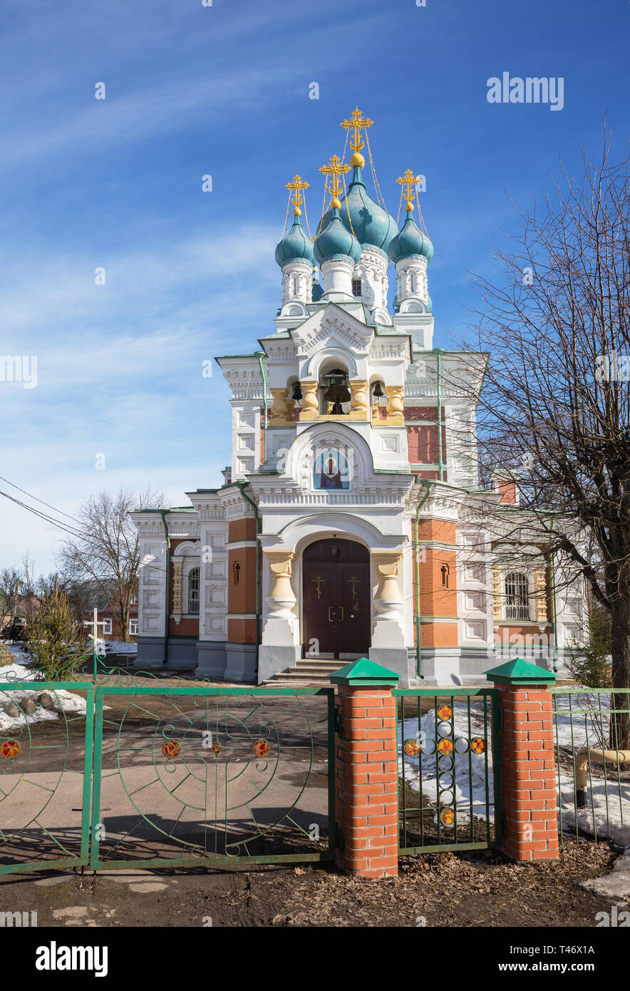 Kirche der Fürsprache der Heiligen Jungfrau in Marienburg, Gatschina, Russland Stockfoto