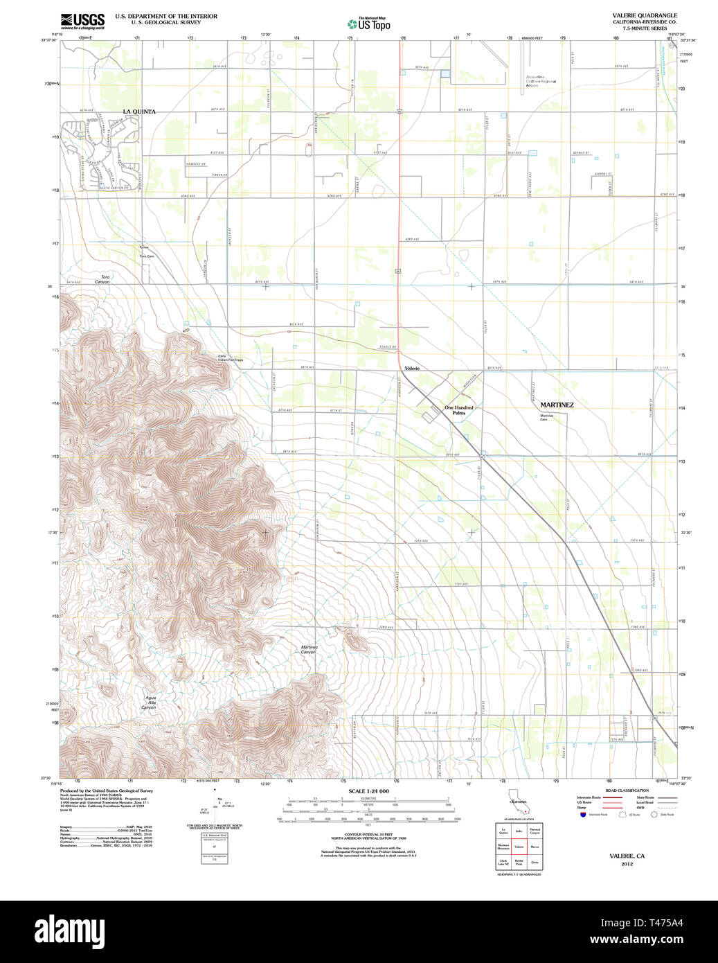 USGS TOPO Karte Kalifornien CA Valerie 20120518 TM Wiederherstellung Stockfoto