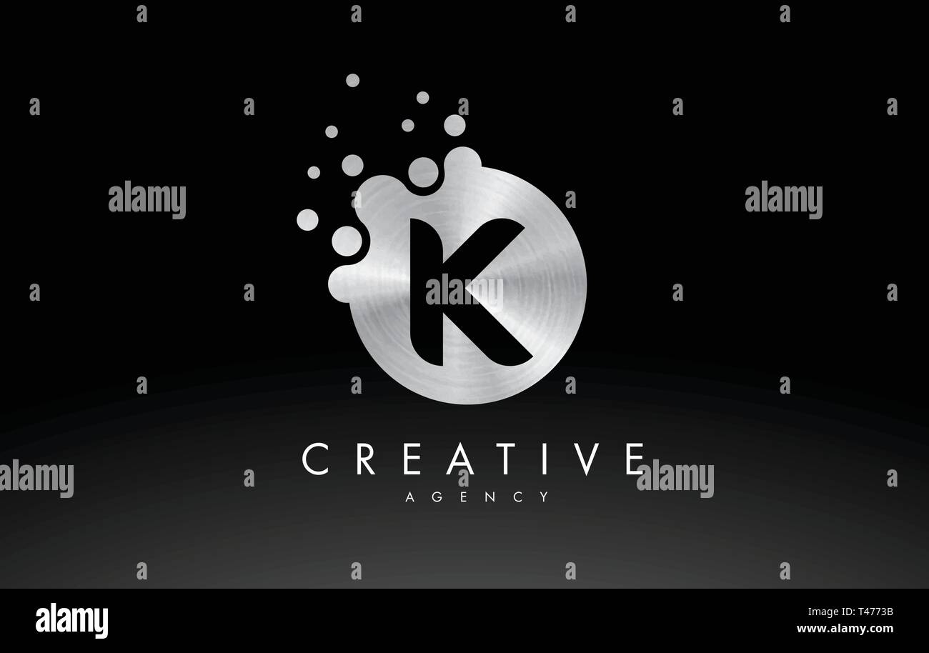 Silber Metall Punkte Schreiben K-Logo. K Schreiben Design Vector mit Punkten. Stock Vektor