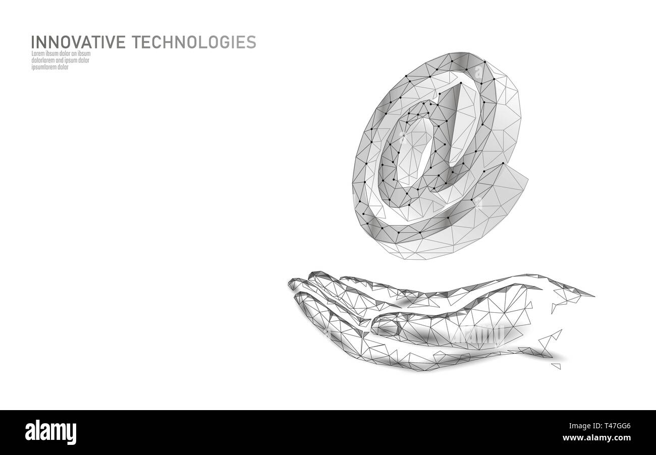 E-Mail an Social Media unterzeichnen. Low Poly 3D polygonalen bei Symbol Benachrichtigung im Messenger persönlichen Appell. Online Kommunikation web Nachricht mobile auf der Hand Stock Vektor