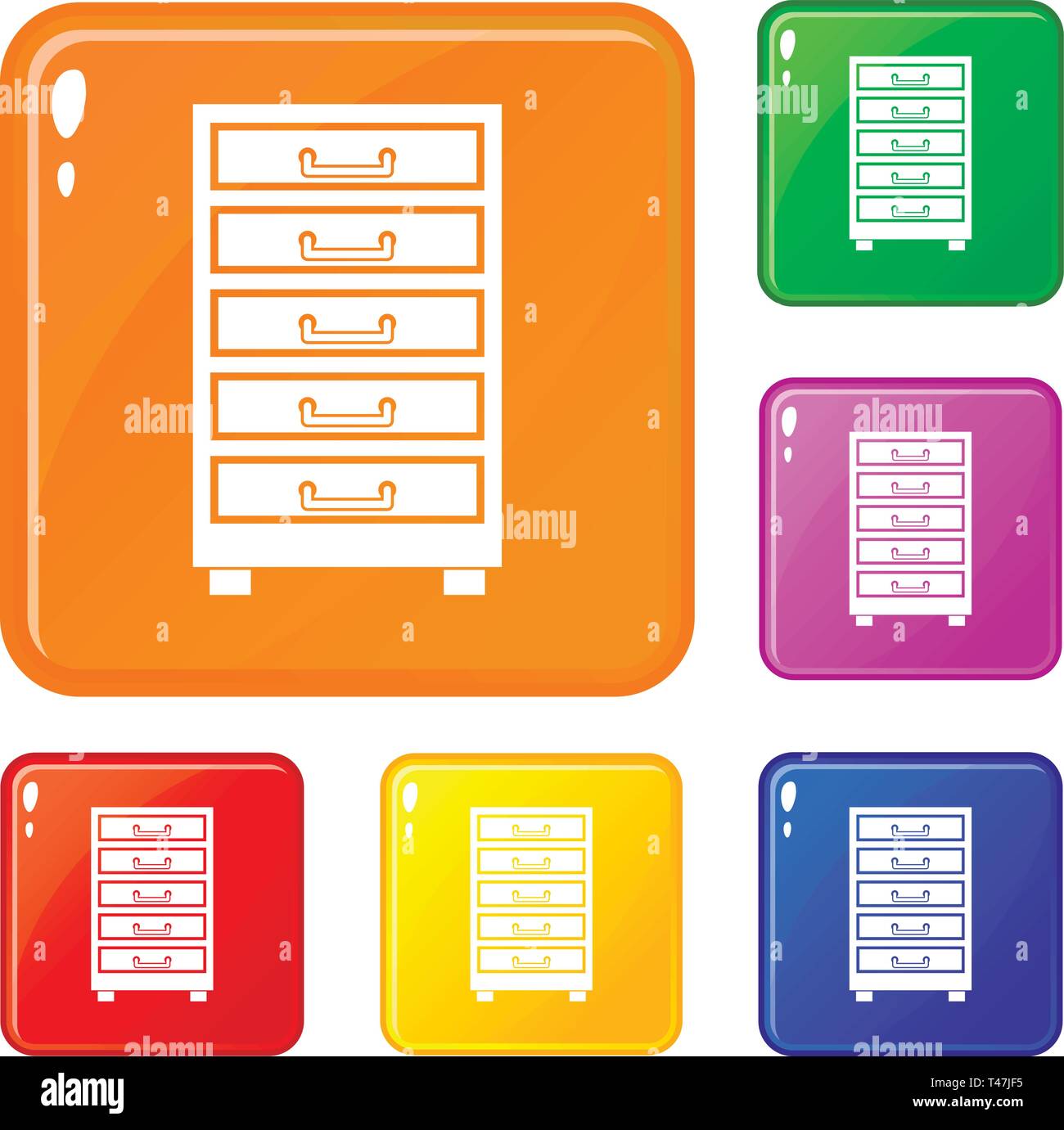 Holzgehäuse mit Schubladen Icons Set Vector Farbe Stock Vektor