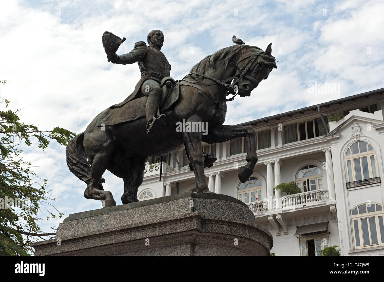 Statue von General Tomas Herrera auf dem Platz mit dem gleichen Namen in der Casco Viejo Panama City Stockfoto