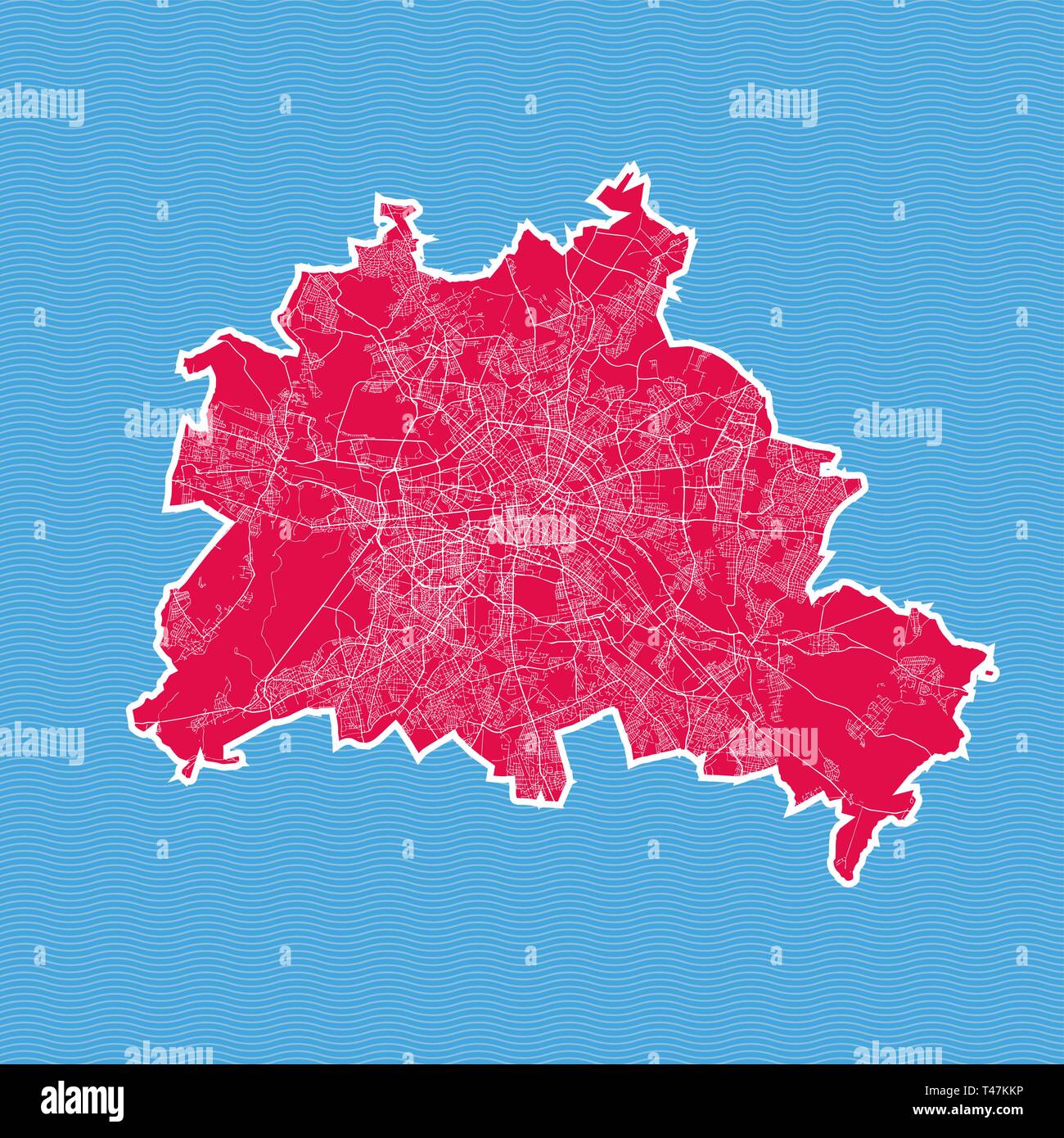 Berlin Karte als Insel. Karte auf Blue Wave Wasser Hintergrund getrennt. Stock Vektor