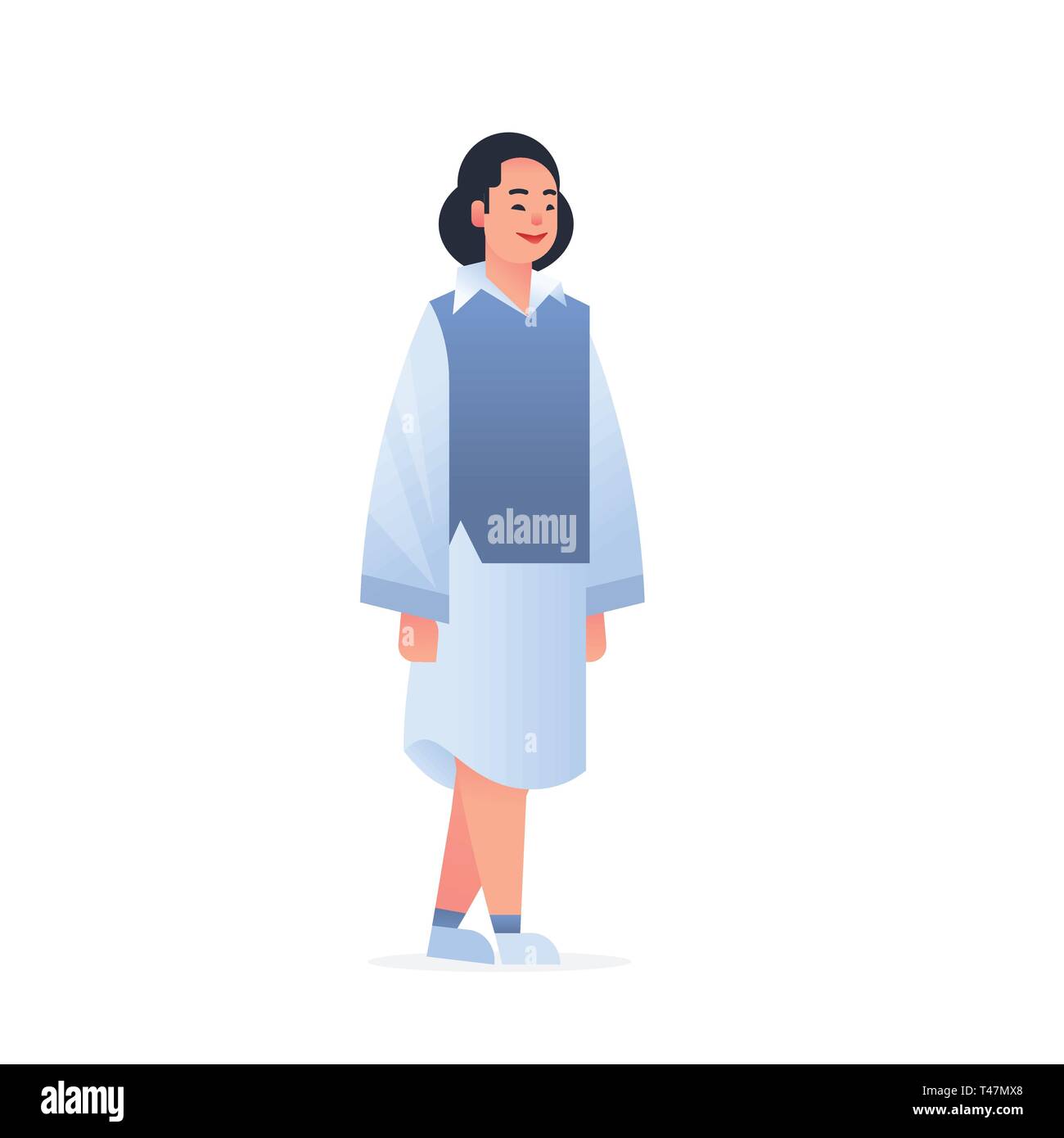 Junge Asiatin legere Kleidung gerne attraktive Frau, chinesischen oder japanischen weibliche Comicfigur in voller Länge flache weiße Stock Vektor