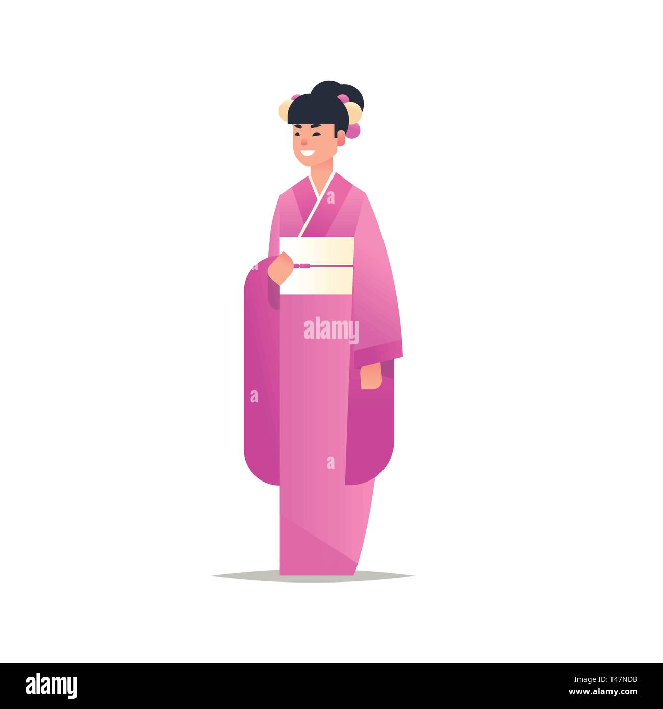 Junge asiatische Mädchen tragen traditionelle Kleidung attraktive Frau in nationalen alten Kostüm ständigen Stellen chinesische oder japanische weibliche Comicfigur Stock Vektor
