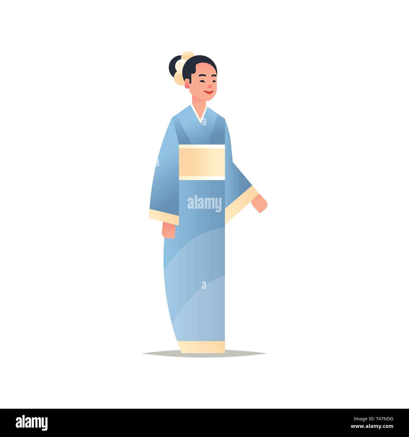 Junge asiatische Mädchen tragen traditionelle Kleidung attraktive Frau in nationalen alten Kostüm ständigen Stellen chinesische oder japanische weibliche Comicfigur Stock Vektor