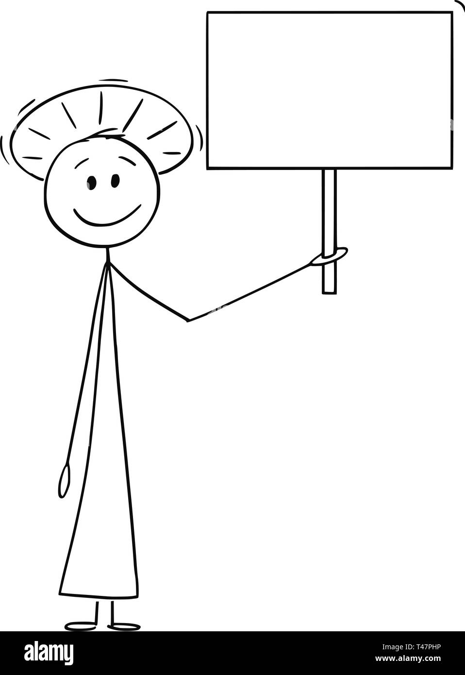 Cartoon Strichmännchen Zeichnen konzeptionelle Darstellung der heilige Mann oder Priester mit Halo um Kopf leer Zeichen. Stock Vektor