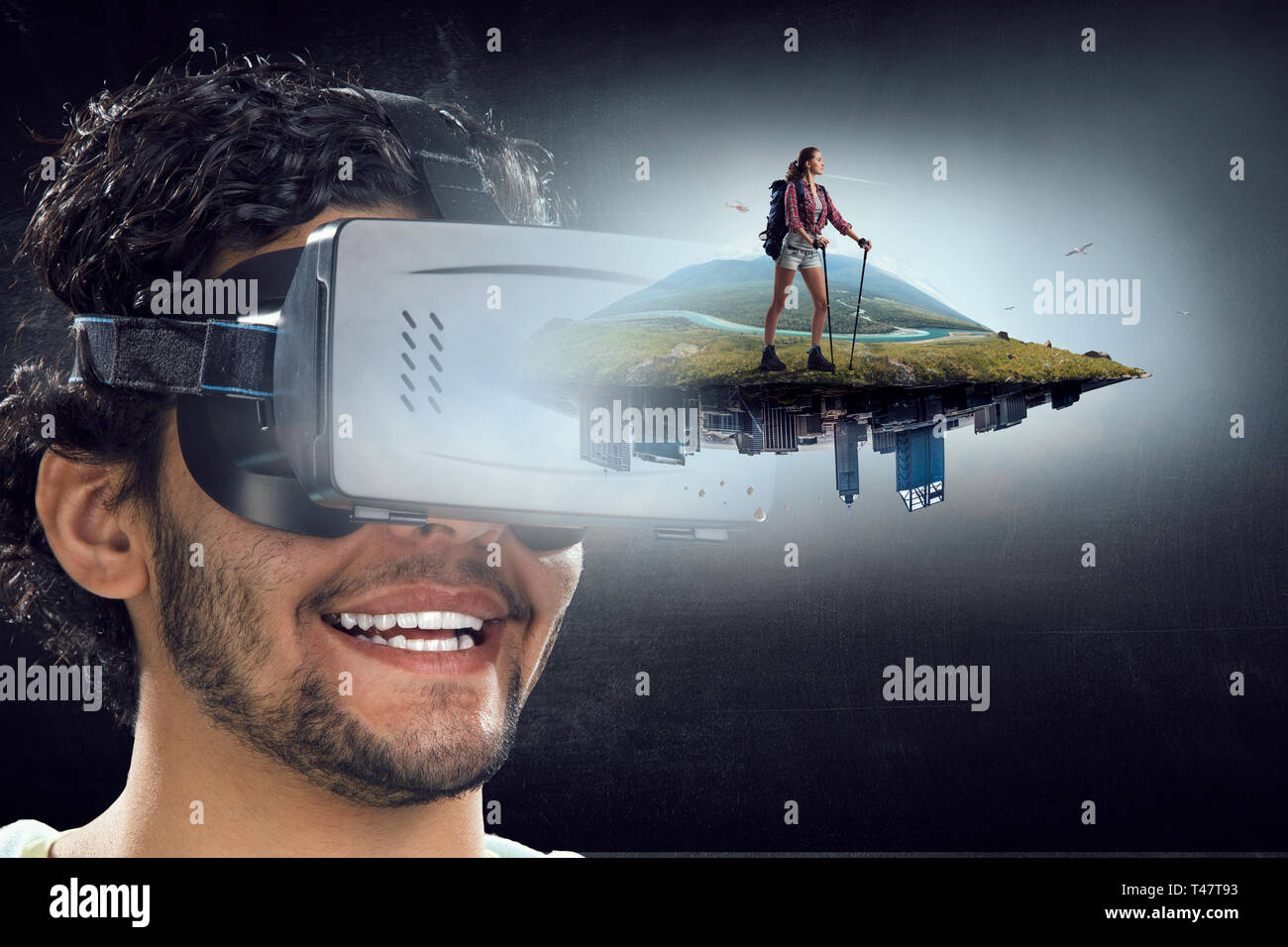 Virtuelle Realität Erfahrungen und Technologien der Zukunft. Mixed Media Stockfoto