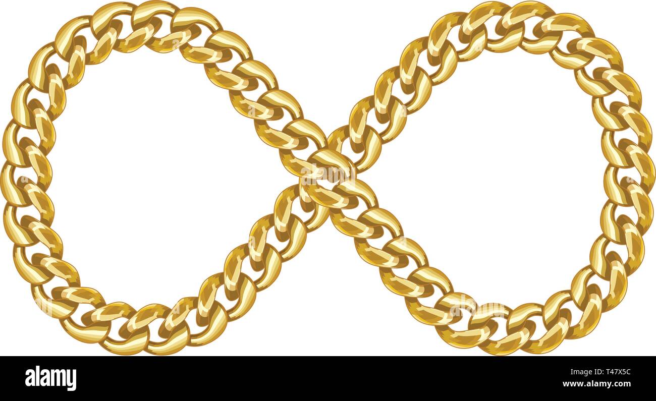 Unendlichkeitszeichen goldene Kette Symbol. Stock Vektor