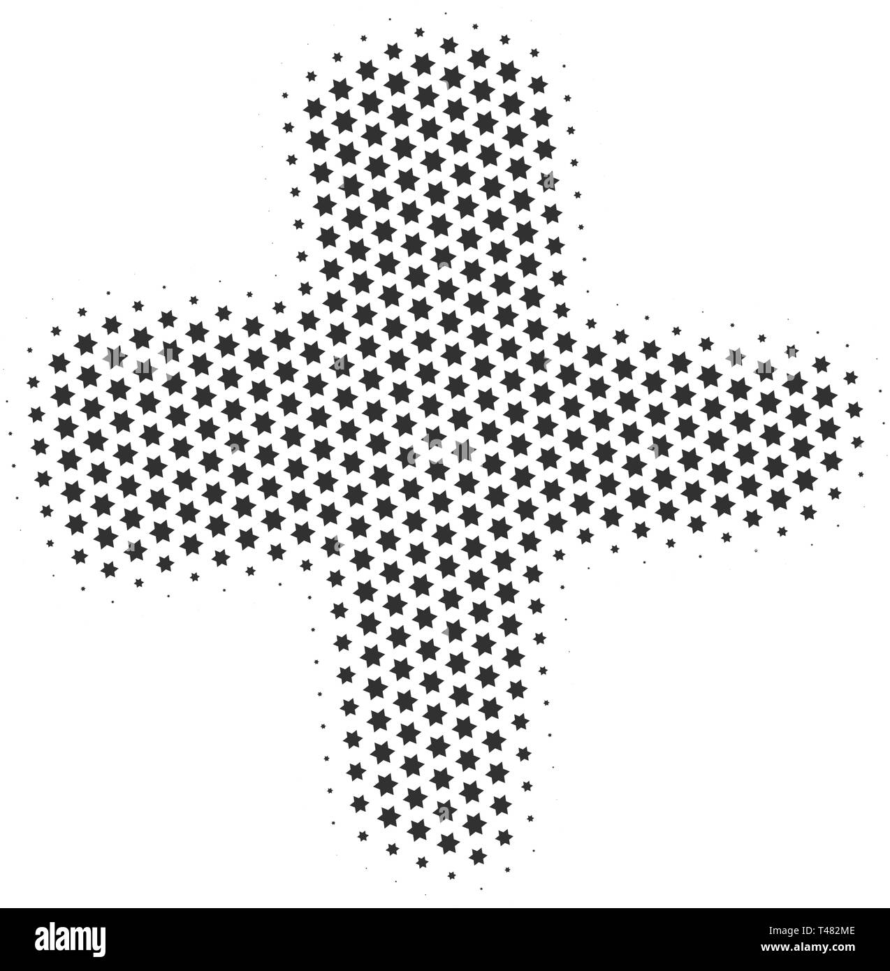 Halbton Gepunktete plus oder Kreuz. Vector Illustration auf weißem Hintergrund Stock Vektor